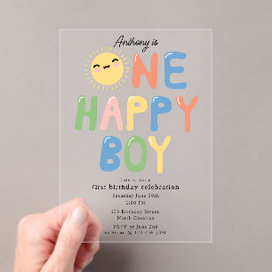 One Happy Boy Birthday Invite 1st Birthday Sun Acrylic Invitations