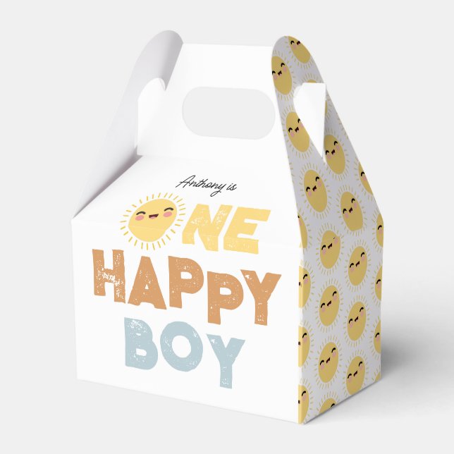 One Happy Boy Birthday Invite 1st Birthday Sun Favor Box (Front Side)