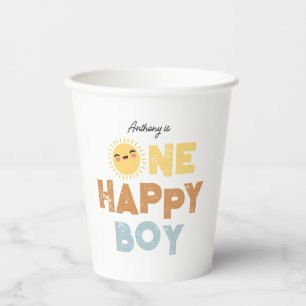 One Happy Boy Birthday Invite 1st Birthday Sun Paper Cups