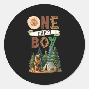 One Happy Boy Camper First Birthday Camping Bear K Classic Round Sticker
