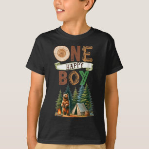 One Happy Boy Camper First Birthday Camping Bear K T-Shirt