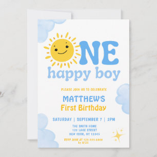 ONE HAPPY BOY FIRST BIRTHDAY INVITATION