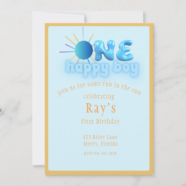 One Happy Boy Sun Birthday Invitation (Front)