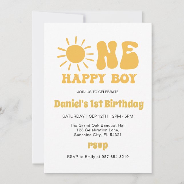 One Happy Boy,Sunshine 1st Birth Invitation (Front)