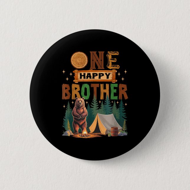 One Happy Brother Camper 1st Birthday Camng Bear  2 Inch Round Button (Front)