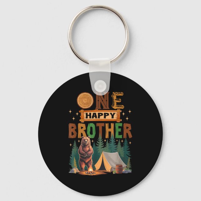 One Happy Brother Camper 1st Birthday Camng Bear  Keychain (Front)