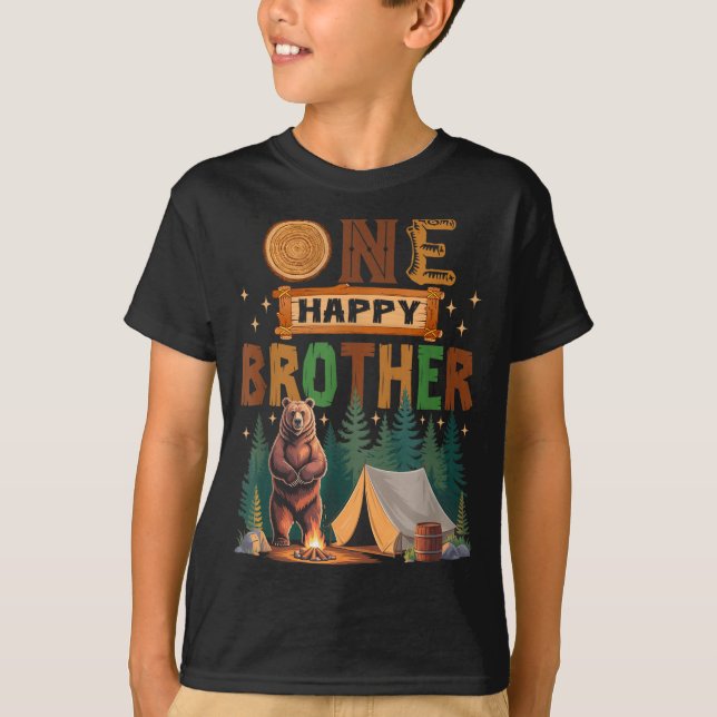 One Happy Brother Camper 1st Birthday Camng Bear  T-Shirt (Front)