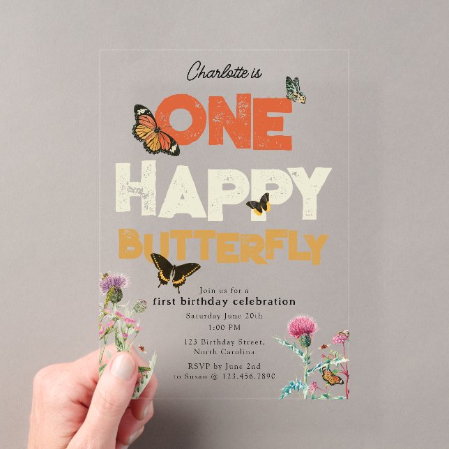 One Happy Butterfly Invite 1st Wildflower Birthday Acrylic Invitations (Insitu (Handheld))