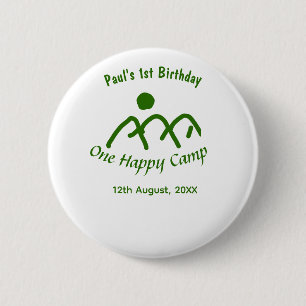 One happy camp green mountain sun 1st birthday 2 inch round button
