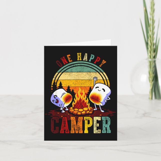 One happy camp retro marshmallow camping trip card (Front)