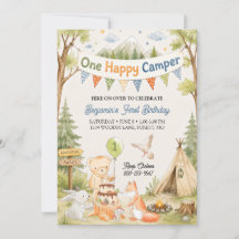 One Happy Camper 1st Birthday Boy Bear Woodland