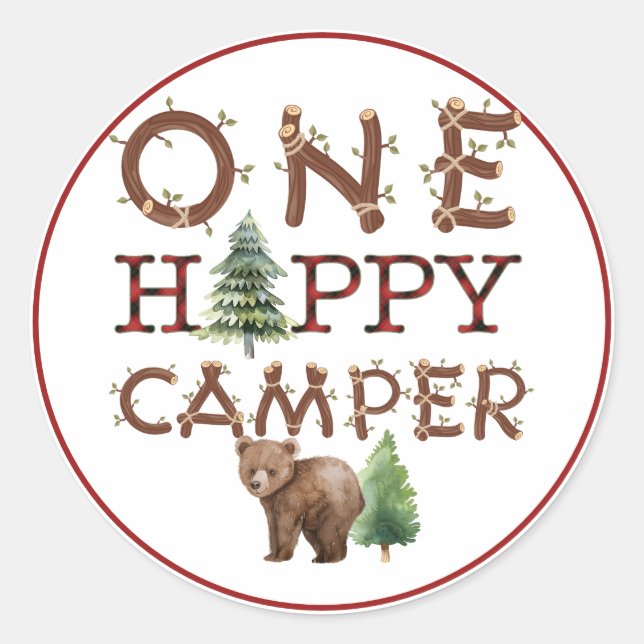 One Happy Camper 1st Birthday Favour Sticker (Front)