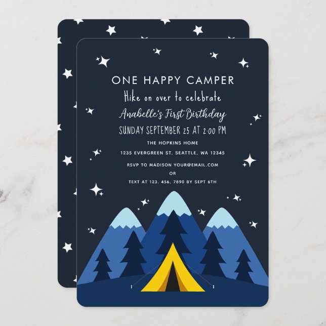 One Happy Camper 1st Birthday Party Invitation (Front/Back)