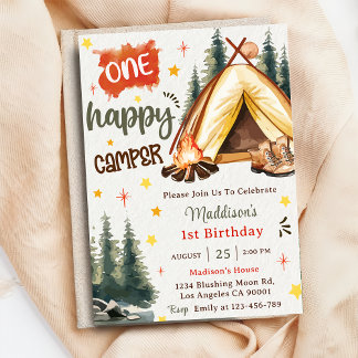  One Happy Camper 1st Birthday Party  Invitation
