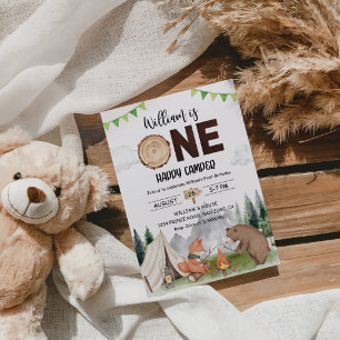 One Happy Camper 1st Birthday-Rustic Woodland Boy Invitation
