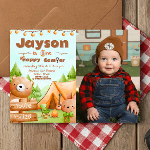 One Happy Camper - 1st birthday with Photo Invitation