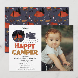 One Happy Camper 1st Summer Birthday Photo Invitation