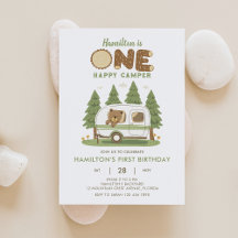 One Happy Camper Bear Birthday Invitation