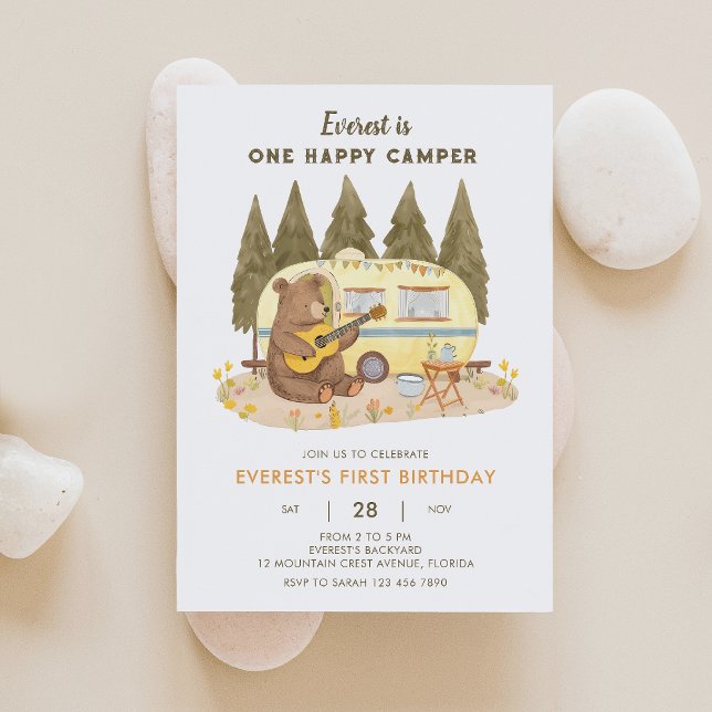 One Happy Camper Bear Birthday Invitation (Creator Uploaded)