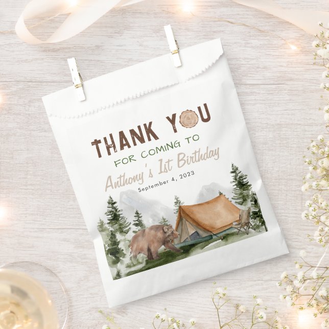 One Happy Camper Bear Forest Thank You Birthday Favour Bag (Clipped)