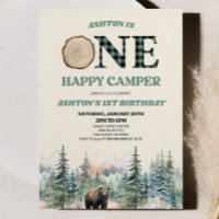 ONE Happy Camper Bear Green 1st Birthday Party