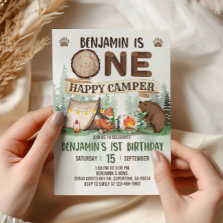 One Happy Camper Birthday Camping Invitation 