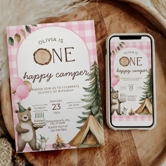 One Happy Camper Birthday Invitation Camping 1st 