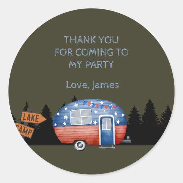 One Happy Camper Birthday Kids  Classic Round Sticker (Front)