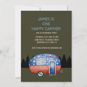 One Happy Camper Birthday Kids  Invitation