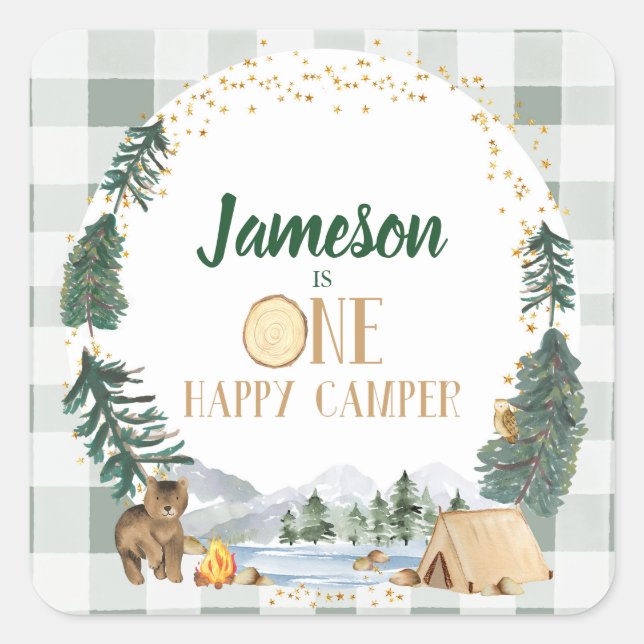 One Happy Camper Birthday Party Stickers (Front)