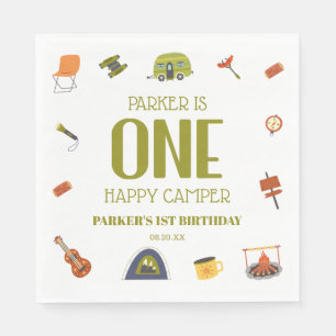One Happy Camper Camping 1st First Birthday Party Napkin