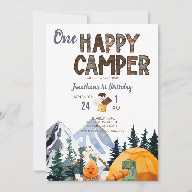  One Happy Camper | Camping Birthday Invitation (Front)