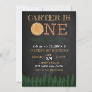 One Happy Camper Chalkboard Boy Birthday Invite