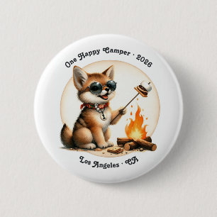 One Happy Camper Coyote Camping 1st Birthday 2 Inch Round Button