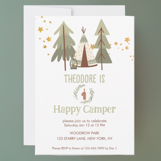 One Happy Camper Cute Woodland Invitation (Creator Uploaded)