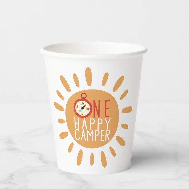 One Happy Camper First Birthday Camping Sun Party Paper Cups (Front)
