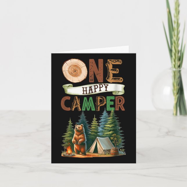 One Happy Camper First Birthday Family Camping Bea Card (Front)
