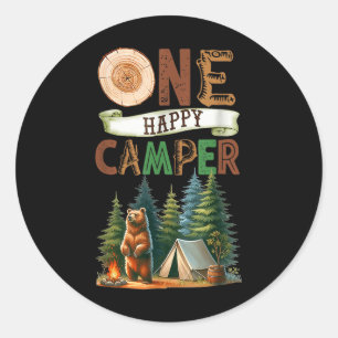 One Happy Camper First Birthday Family Camping Bea Classic Round Sticker