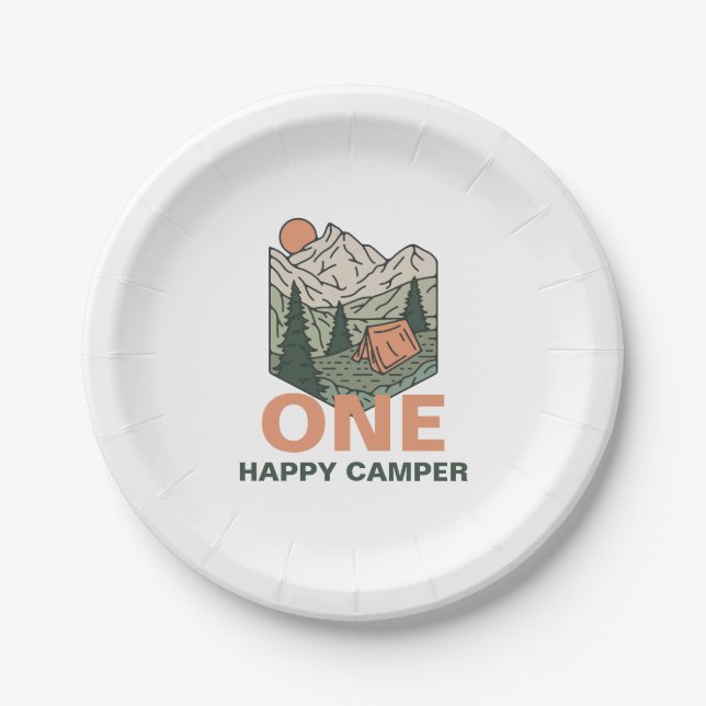 One Happy Camper First Birthday Paper Plate (Front)