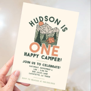 One Happy Camper First Birthday Party Invitations 