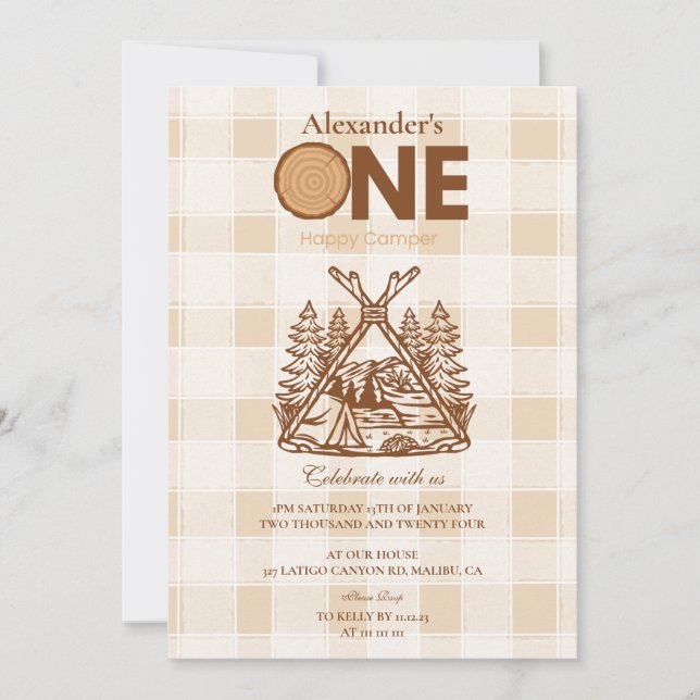 One Happy Camper Mountain Forest 1st Birthday  Invitation (Front)