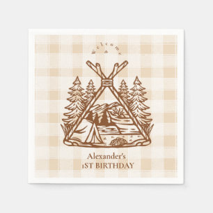 One Happy Camper Mountain Forest 1st Birthday  Napkin