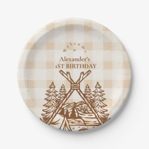 One Happy Camper Mountain Forest 1st Birthday  Paper Plate