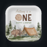 One Happy Camper Mountain Forest Bear 1st Birthday Paper Plate<br><div class="desc">One Happy Camper Mountain Forest Bear 1st Birthday Paper Plates</div>