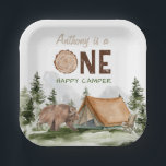 One Happy Camper Mountain Forest Bear 1st Birthday Paper Plate<br><div class="desc">One Happy Camper Mountain Forest Bear 1st Birthday Paper Plates</div>