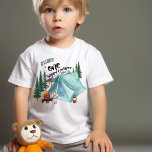 One Happy Camper Personalized 1st Birthday Baby T-Shirt<br><div class="desc">One Happy Camper 1st birthday t-shirt. This watercolor camping themed design has mountain and forest scenery with tent,  campfire and smores. The personalized title reads "[name] is one happy camper"</div>