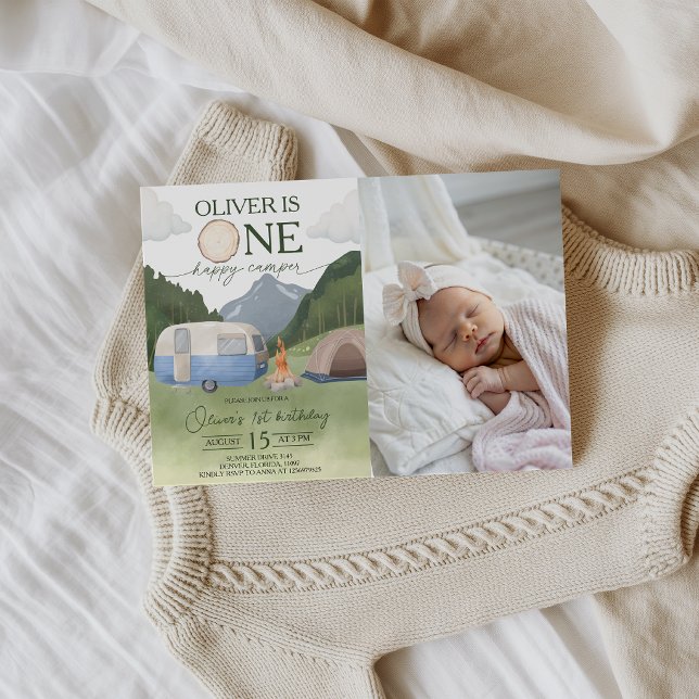 One Happy Camper Photo First Birthday Invite (Creator Uploaded)