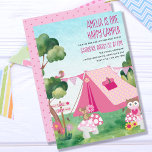 One Happy Camper Pink Tent Girl 1st Birthday Invitation<br><div class="desc">One Happy Camper birthday invitation for your little girl - perfect for her 1st birthday but all of the wording is editable if you wish to customize for a different occasion. This sweet kids design has a pink tent with bunting, whimsical toadstools and flowers and cute animal friends (a mouse,...</div>