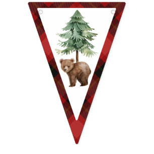 One Happy Camper Red Buffalo Plaid 1st Birthday Bunting Flags