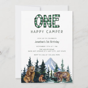 One Happy Camper   Rustic Birthday Invitations